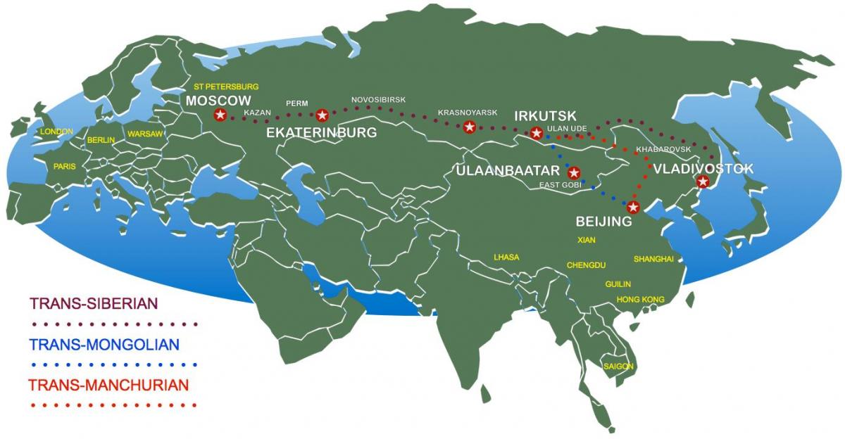 Beijing ke Moskow rute kereta peta